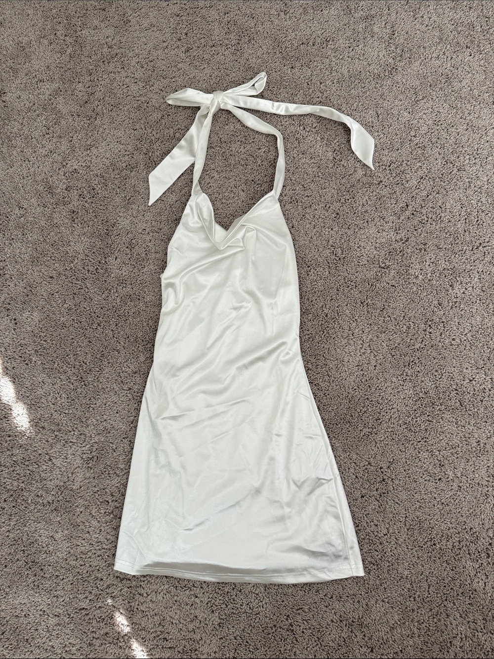 Zaful White Satin Halter Mini Dress